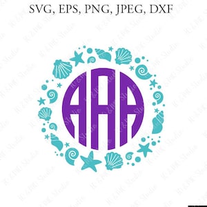Seashell Wreath SVG, Seashell Monogram Svg, Mermaid Svg, Seashell Clipart, Sea Beach SVG, Cricut, Silhouette Cut Files