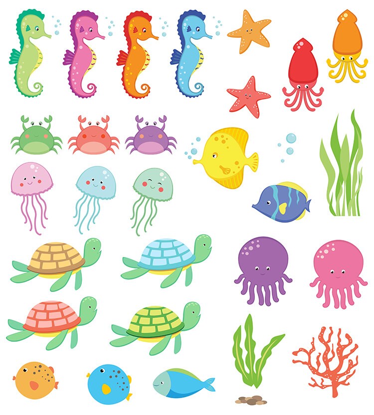 Under the Sea Clip Art & Vectors Invitation Crafting Baby | Etsy