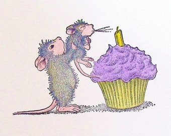 House-Mouse Designs® Birthday Cupcake Stamped Greeting Card: Add a Greeting or Leave Blank