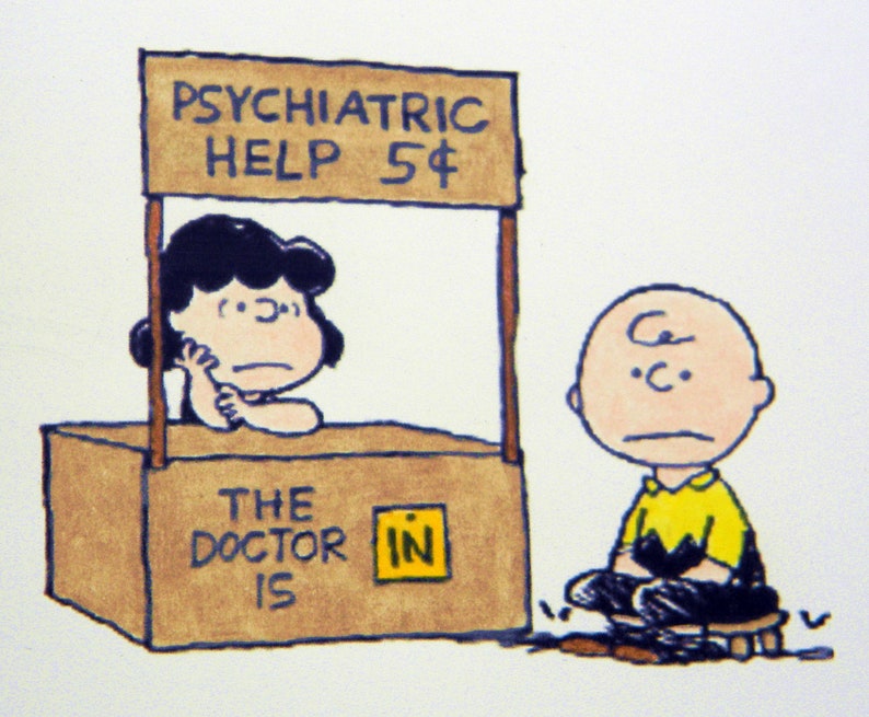 Charlie Brown & Lucy Psychiatrist is in Card Customize With Etsy