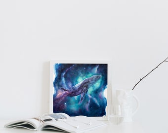Space Art, Watercolor Galaxy Cosmic humpback whale Art, Instant Download, Printable Digital Files, print-it-yourself decor