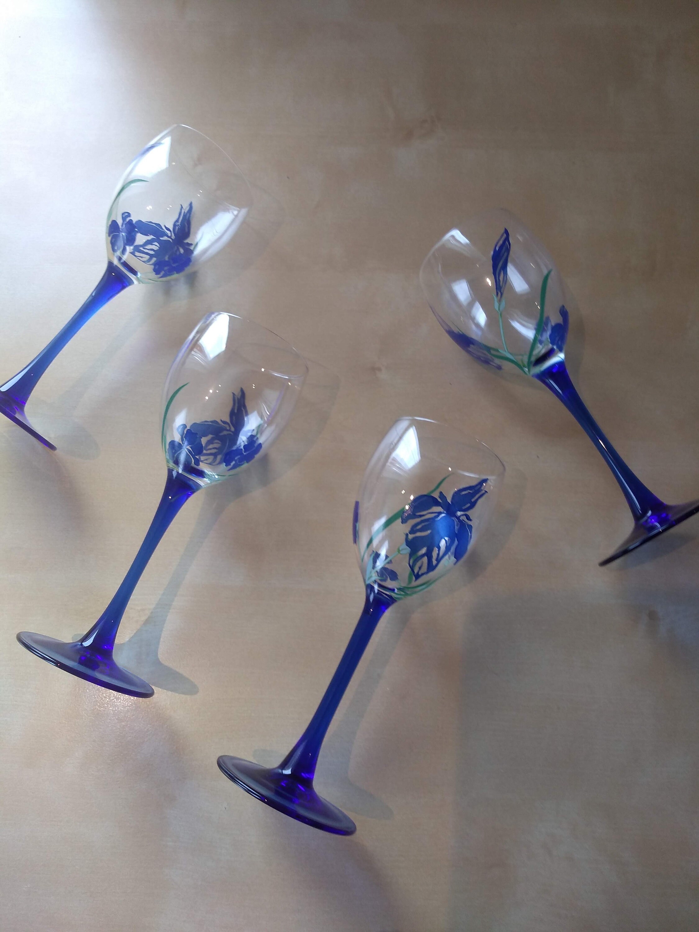 4 four France LUMINARC Blue Stem Wine Glasses With Blue Iris Etsy