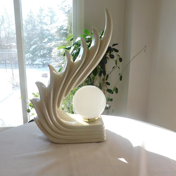 Reserved   ----1 (one) 80's Art Deco Revival Ceramic Wave Lamp