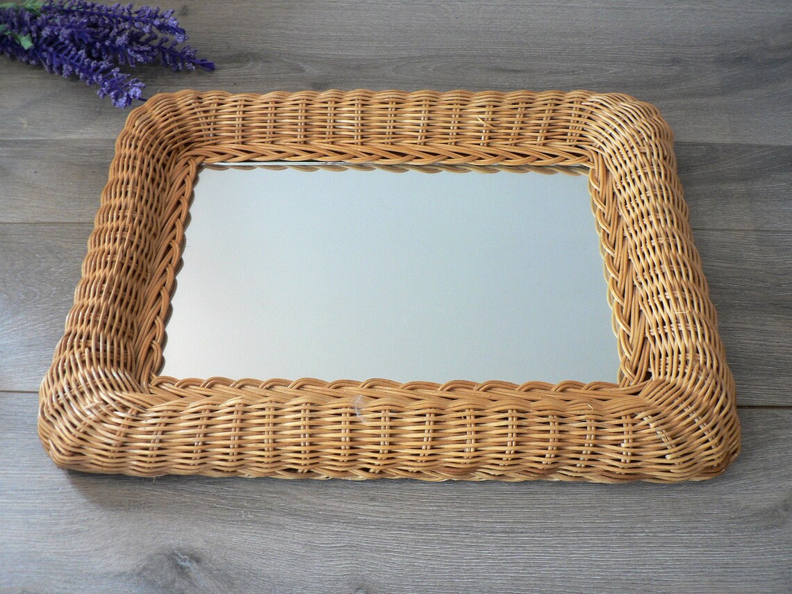 Wicker Framed Wall Mirror Rectangular Etsy
