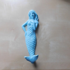 Blue Cast Metal Mermaid Wall Hook