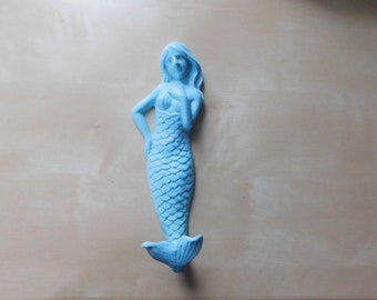 Blue Cast Metal Mermaid Wall Hook