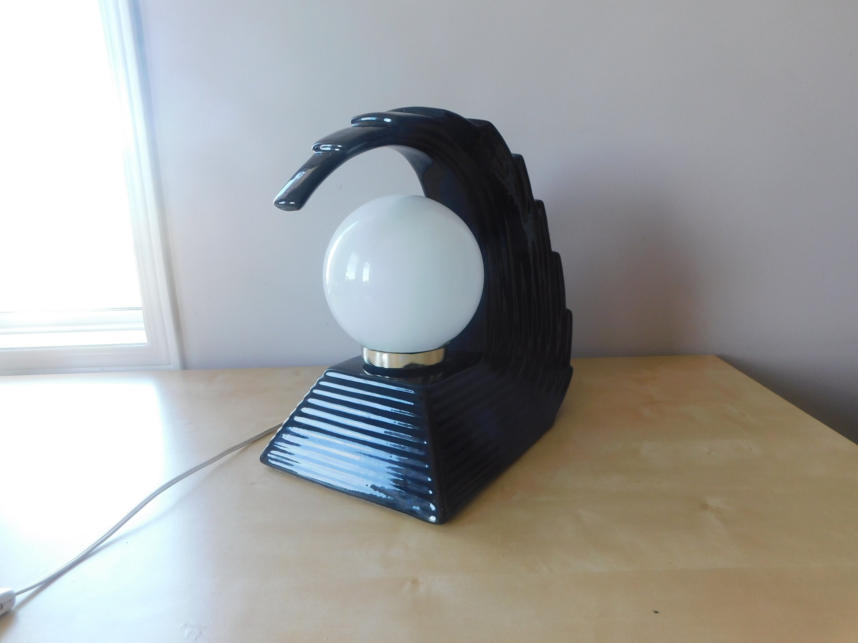80 s Black Ceramic Wave Lamp Etsy UK