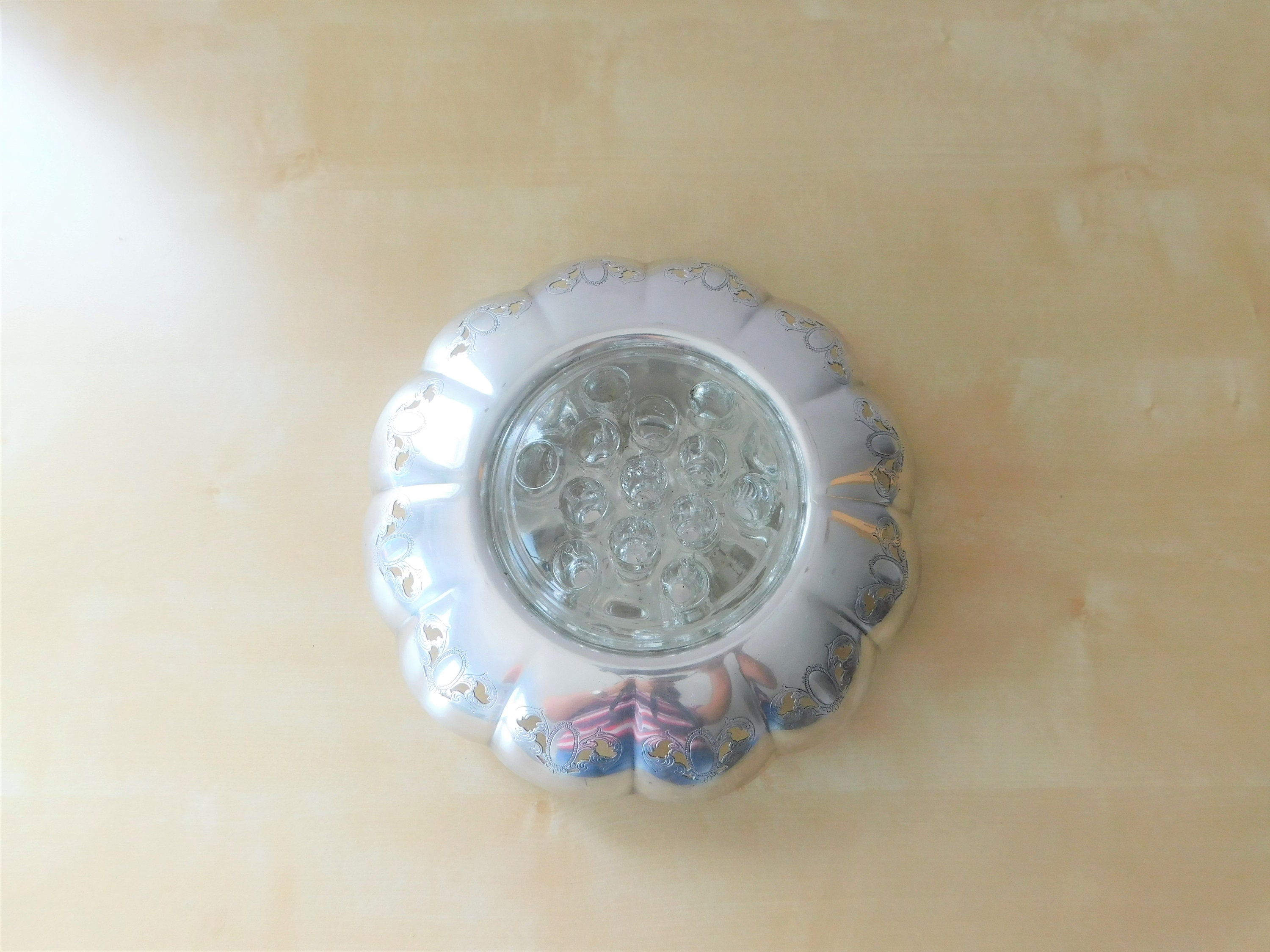 Silver Plated Flower Frog with Cutwork and Etching