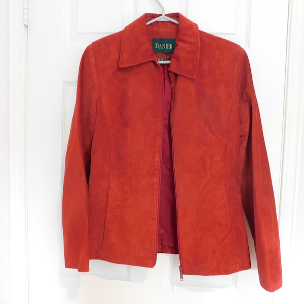 Danier Red Suede Leather Jacket - Size Small (S) - Canadian Made