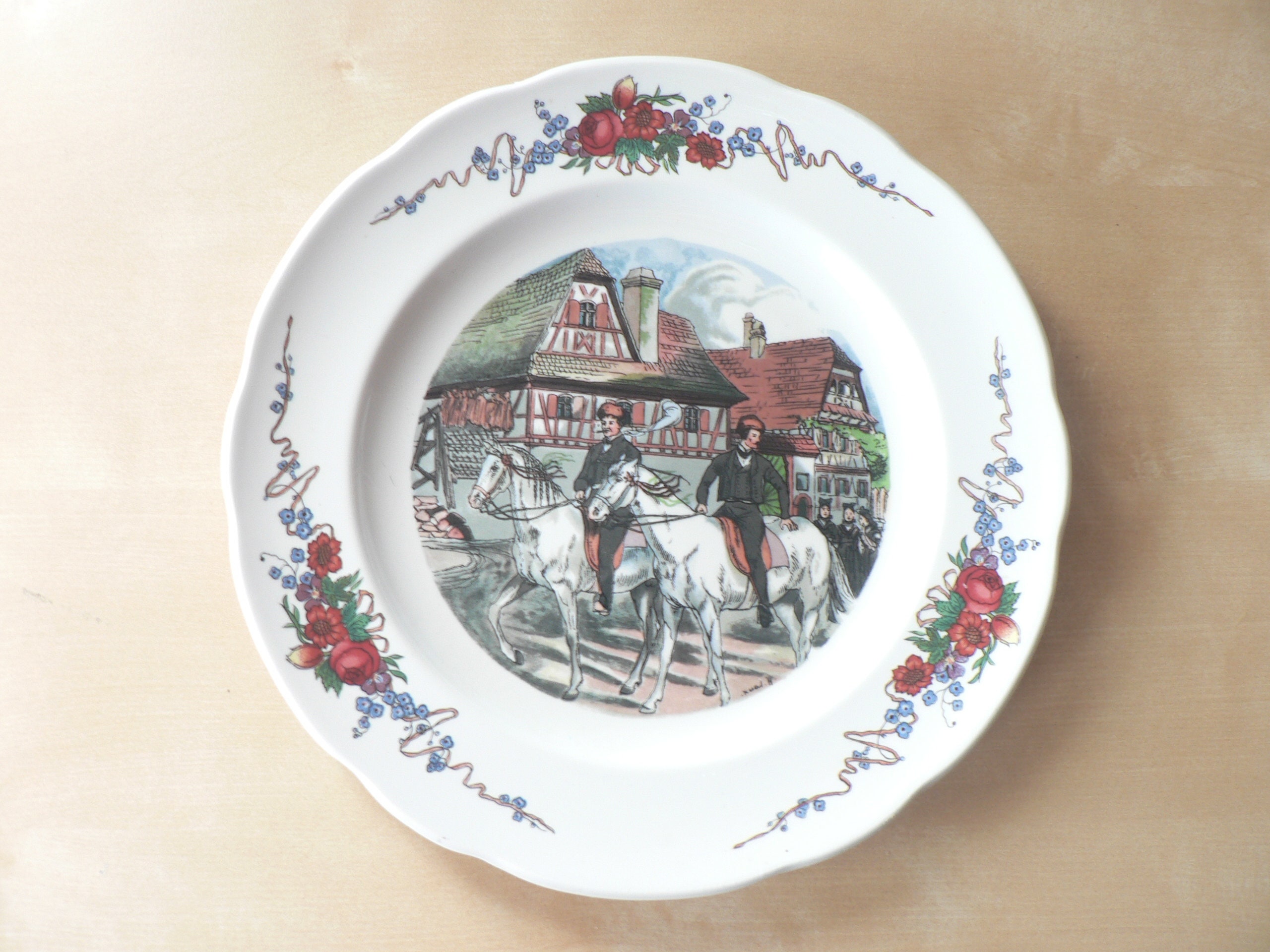 Sarreguemines antique plate サルグミンヌ Vintage French Sarreguemines Botanical Pottery Plate Rouen
