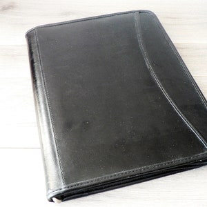 Organiseur personnel en cuir noir - porte-notes - pochette pour notes/documents - porte-documents en cuir noir