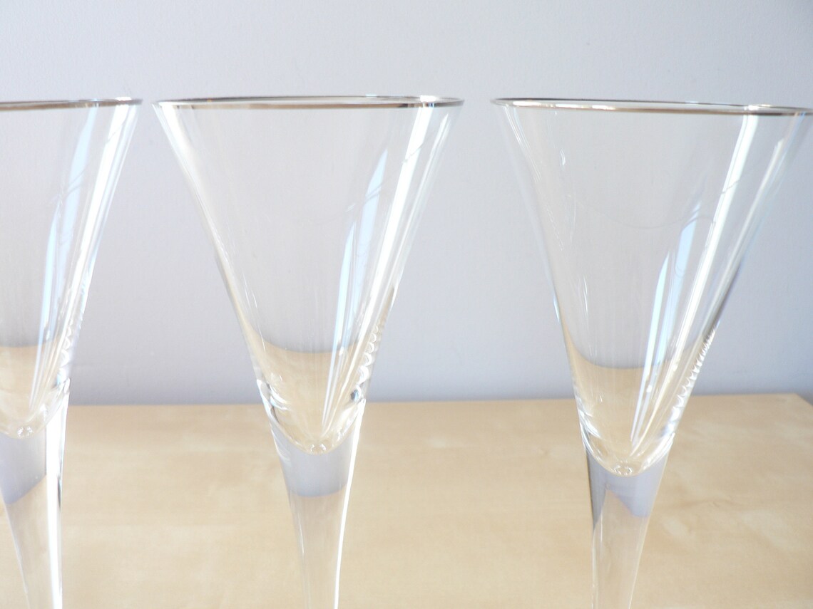 5 Tall Crystal Champagne Flutes With Thin Silver Rims 10 Fl. Etsy