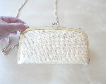 Woven Straw Shoulder Bag with Gold Chain