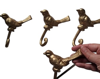 Gold Cast Metal Bird Wall Hooks - 4 Available