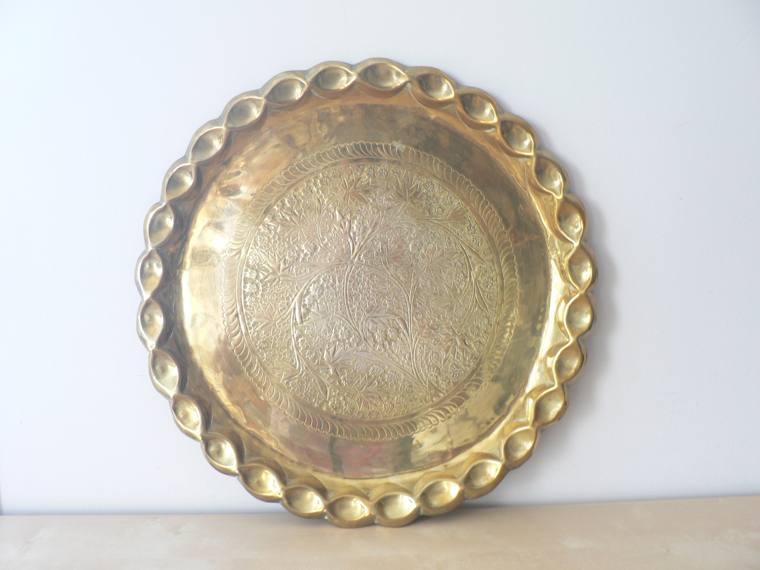 Buy 15 Hand Hammered Brass Tray With an Etched Design Online in India 