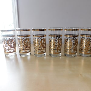 6 grands gobelets vintage Culver Gold Scroll