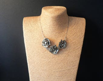 Silver Toned Metal Rose Necklace
