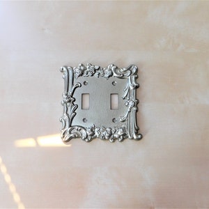 Vintage Brass Double Light Switch Plate in a Floral Rose Scroll Pattern