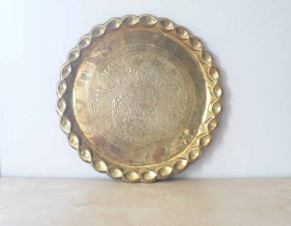 15 Hand Hammered Brass Tray With an Etched Design -  Canada