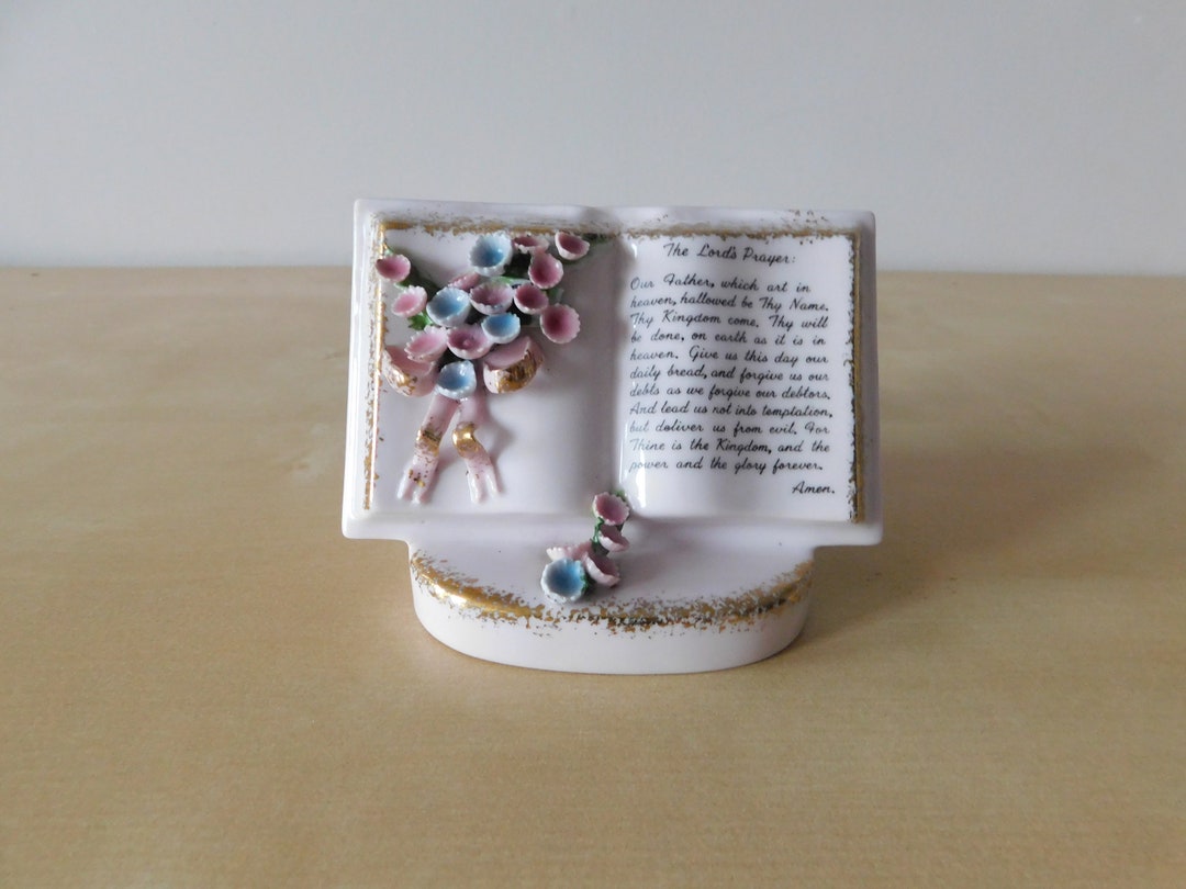 Ceramic Book Vase /planter With Lord's Prayer for Tabletop or Wall