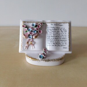 Ceramic Book Vase: Lord's Prayer Floral Planter, Made in Japan