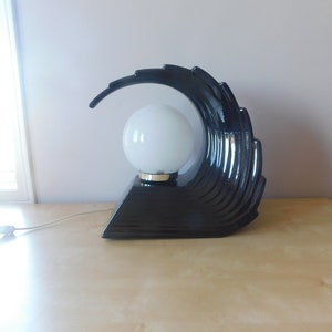 80&#39;s Black Ceramic Wave Lamp