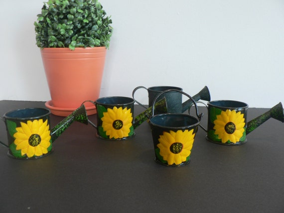 Mini Sunflower Watering Cans Bucket Set Of 5 Succulent Etsy