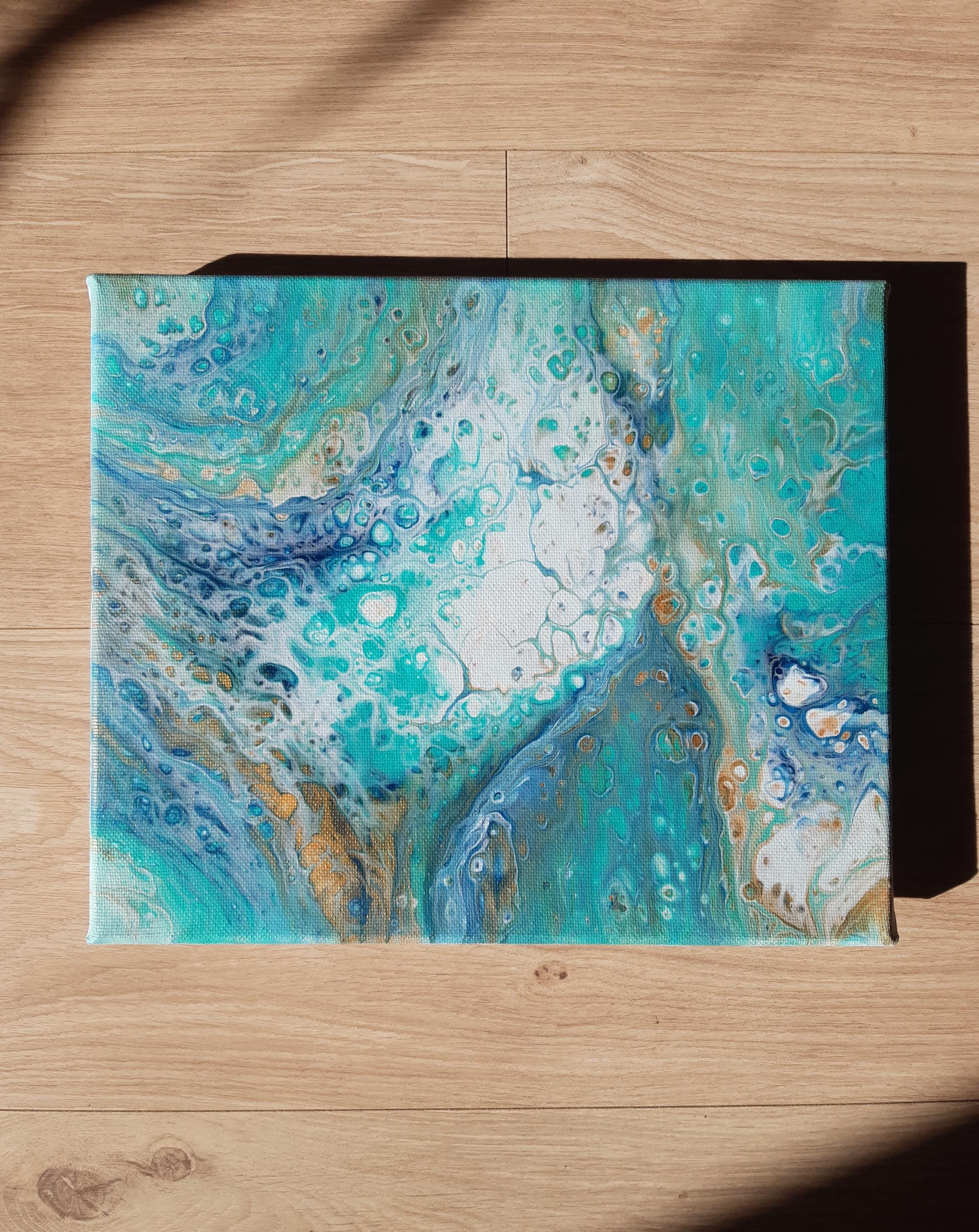 抽象画 ターコイズ、ゴールド、ホワイト - Etsy 日本