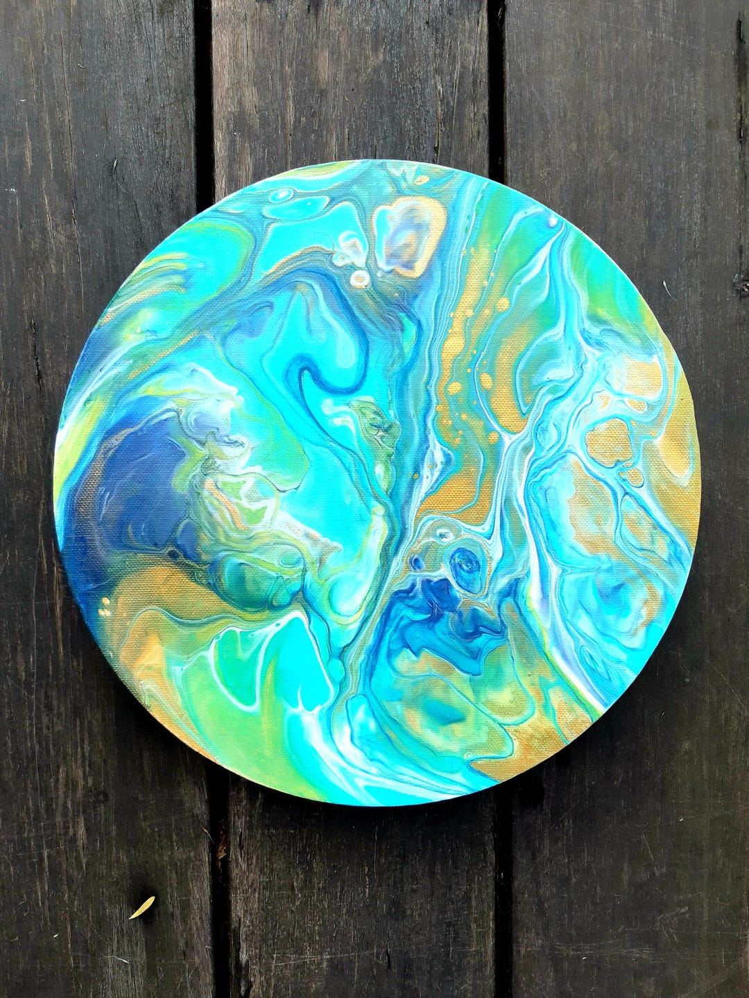 ターコイズ、グリーン、ゴールドの円形抽象画 - Etsy 日本