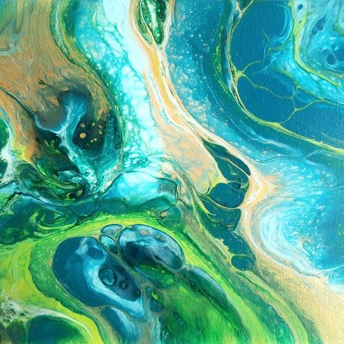 抽象画 ターコイズ、ゴールド、ホワイト - Etsy 日本