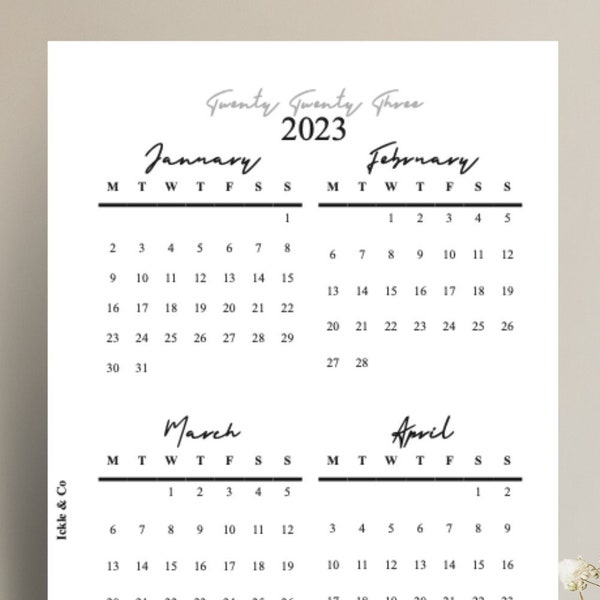 2023 A5 | Printed Add On | Year on 2 Page A5 Size Monthly Inserts | Planner Inserts | Personal | A5 | A6 | Pocket | B6 | Luxe | PM MM GM