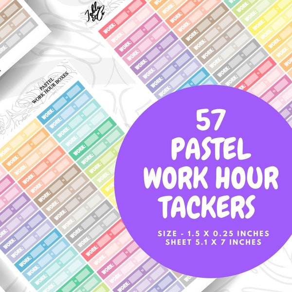 57 Pastel Work Hour Tracker Boxes | Planner Stickers | Work Stickers | Finance Planning | Schedule | Budget | Coloured | Bullet Journal