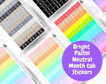 Coloured Monthly Divider Tabs | Self Adhesive Sticker Planner Tabs | Monthly Dividers | Planner Tabs | Teacher Planner bullet journal