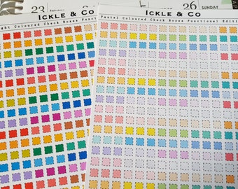 Bright / Pastel Coloured Mini Individual Checklist / Check Box Planner Stickers Bullet Journal