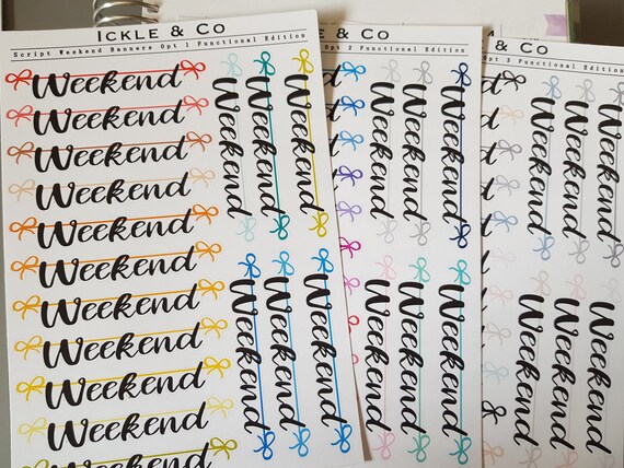 Mixed Coloured Script Bow Weekend Banner Planner Stickers - Etsy