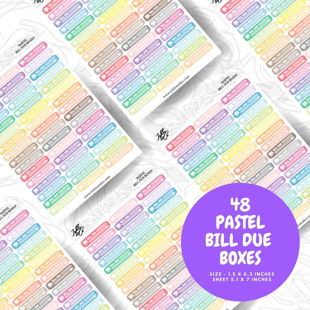 48 Pastel Bill Due Tracker Boxes Planner Stickers Bill Stickers Finance ...
