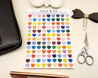 Large and Mini Glitter Hearts Planner Stickers Decorative Edition Bullet Journal
