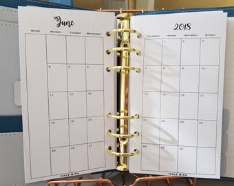2022 Printed 2021 |  Personal Size Monthly Planner Inserts 2PP | Blank or Dotty Backs | Single Months | Month Planner | Filofax Inserts