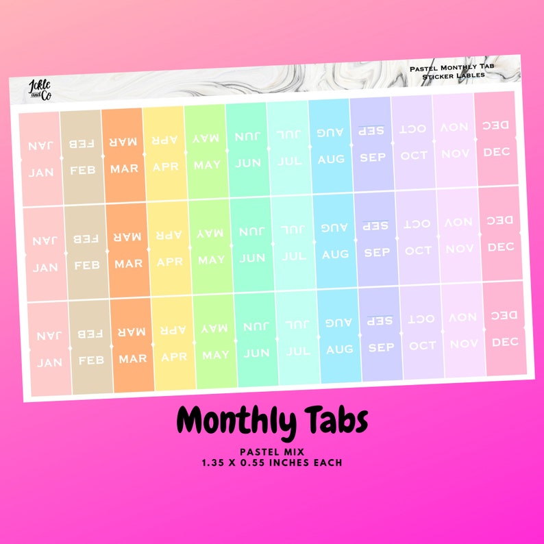 VINYL Coloured Monthly Divider Tabs Self Adhesive Sticker Etsy