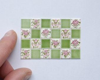 Miniature Tiles - rose flowers and rose tiles  - printed design on real ceramic miniature tiles