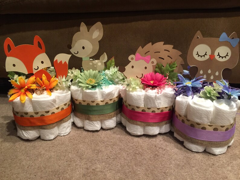 woodland animal diaper cake