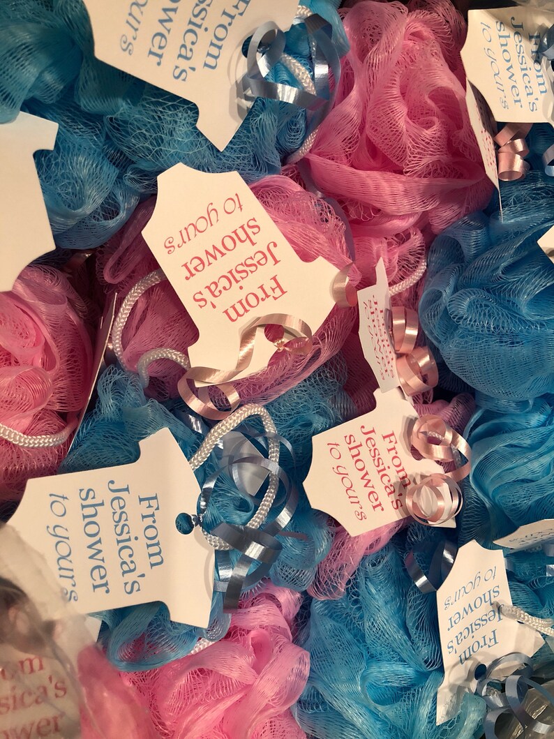 Baby Shower Favor Bath Poufs Loofah Sponges And Tags Etsy