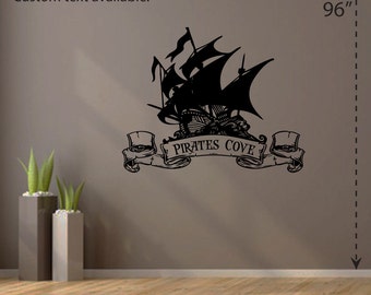 Pirates Cove, Wall Decal, Interior, Exterior, Vinyl Sticker, Pirate Ship, Custom Text Available, Custom Size Available, Party, Gasparilla