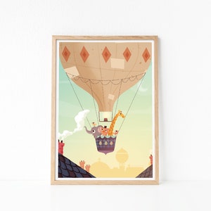 Decorazioni murali con animali, stampe con palloncini, stampe murali per cameretta dei bambini, decorazioni per cameretta dei bambini, decorazioni per cameretta dei neonati, animali carini, stampe con colori pastello