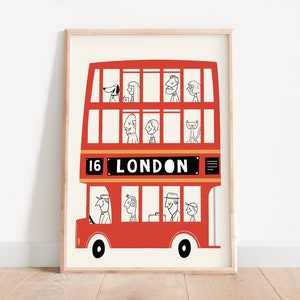 London print, London bus, London wall art, Nursery London, Cute art print, Nursery wall decor, London wall decor, Kids room art, Nursery bus