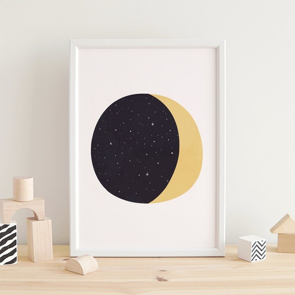 Moon print, Nursery moon, Baby room wall art, Cute poster, Cute art, Art for kids, Nursery print, Kids decor, Moon wall art, Nursery decor