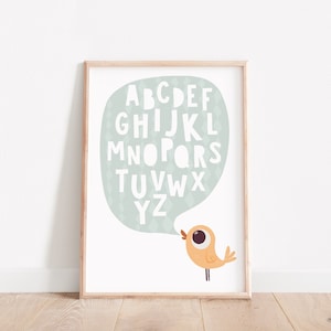 Alphabet print, Kids alphabet, Nursery alphabet, Nursery art, Childs room art, Kids wall art, Kids wall decor, Black and white, Alphabet image 1