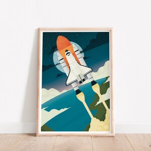 Stampa spaziale, Arte di astronavi, Arte murale per bambini, Decorazione murale per bambini, Space shuttle, Asilo nido spaziale, Arte per la cameretta dei bambini, Decorazione per la cameretta dei bambini, Spaceshuttle