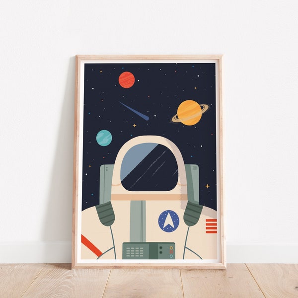 Space print, Astronaut art, Nursery wall art, Nursery wall decor, Astronaut nursery, Vintage nursery, Kids room art, Kids room decor, Space