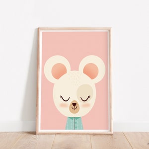 Topolino carino, Topolino, Cameretta scandinava, Cameretta minimalista, Cameretta rosa, Stampa rosa, Stampa safari, Decorazioni murali per bambini, Arte per la cameretta dei bambini